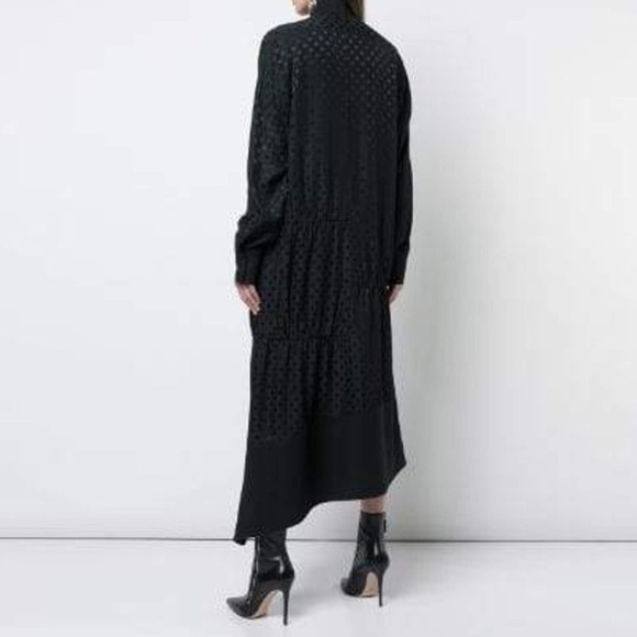 Tibi - Dot Jacquard Dolman Tie Neck Paneled Dress - Black - Picture 2 of 14